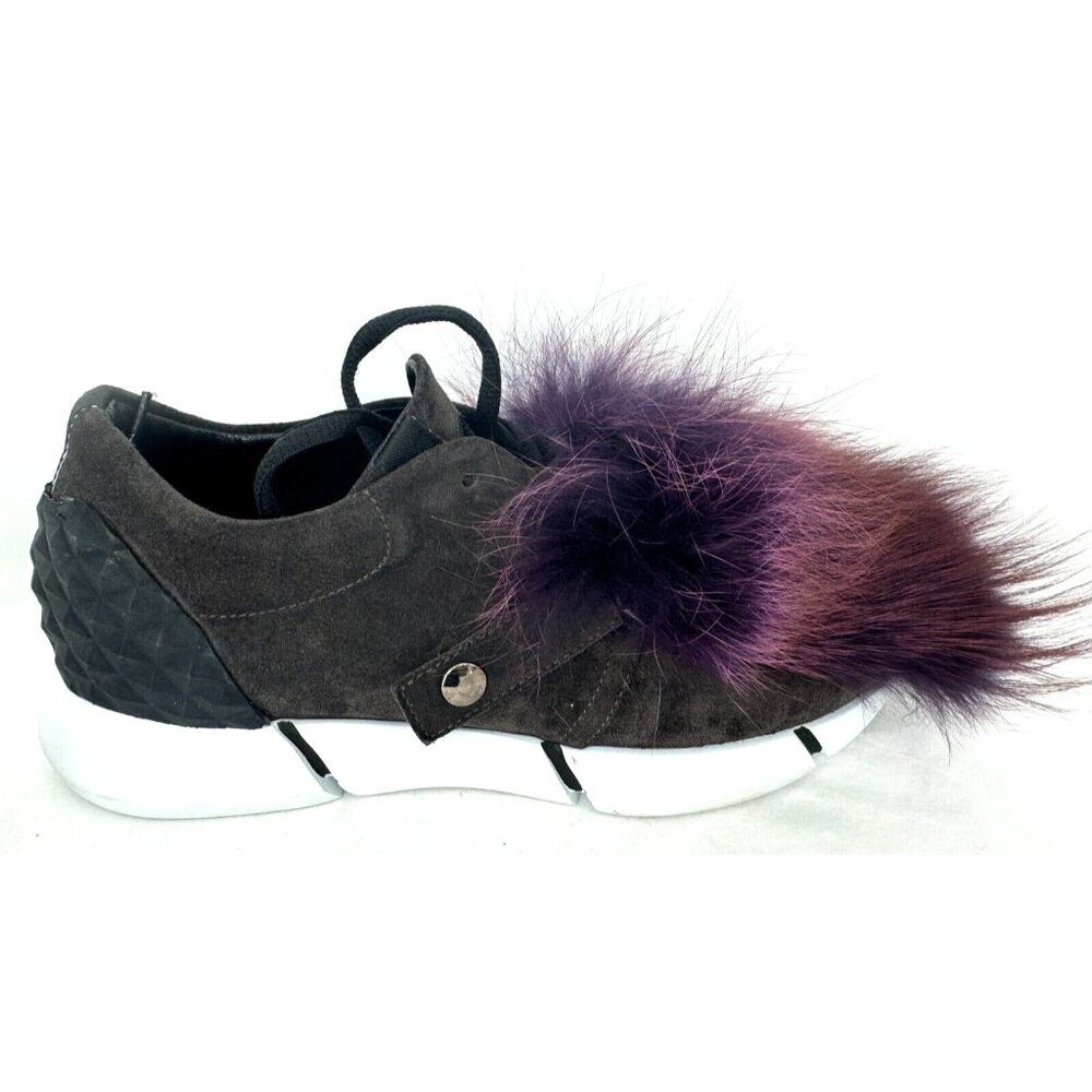 $550 Elena lachi Earth Brown Leather Suede Genuine Fox Fur Sneakers Shoes Sz 40